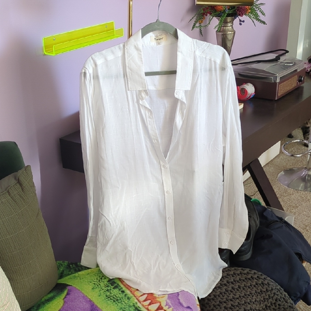 Tousyea White Button Down Shirt